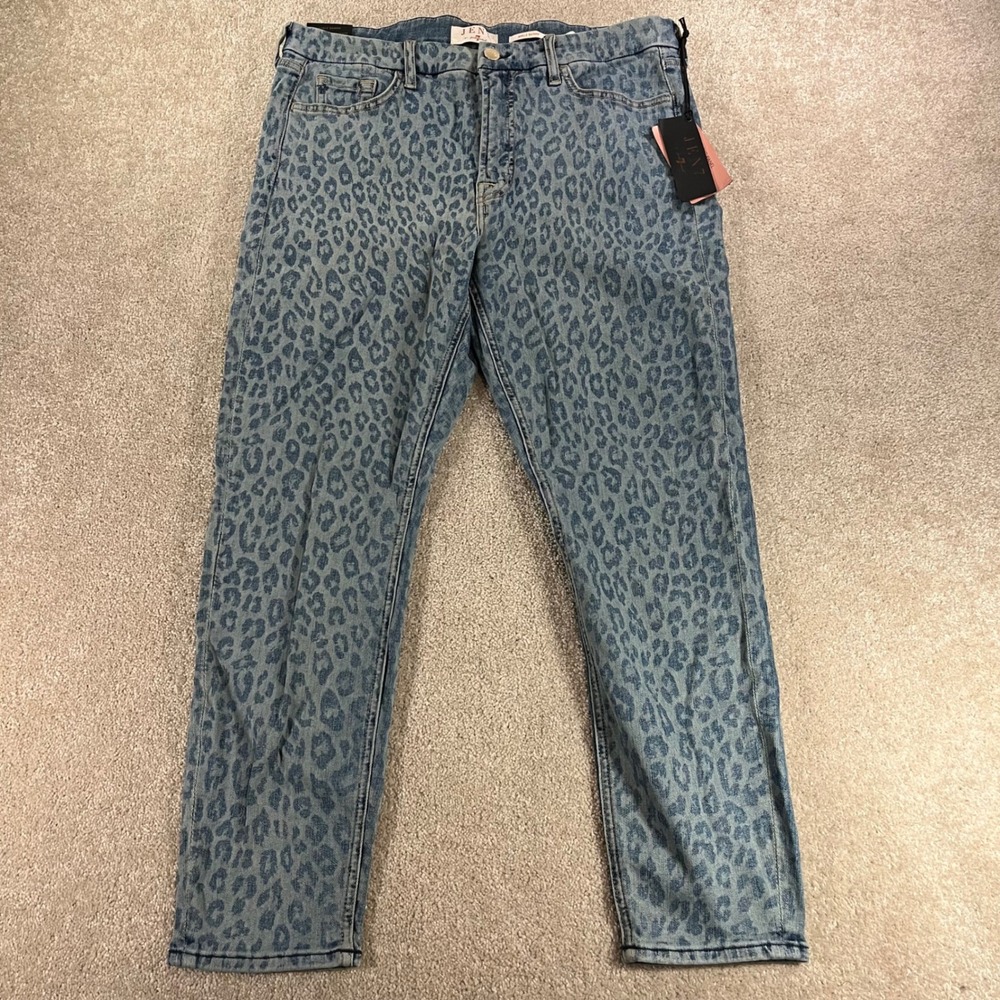 JEN7 7 For All Mankind Ankle Skinny Jeans Womens 14 Blue Leopard Print GS0744137